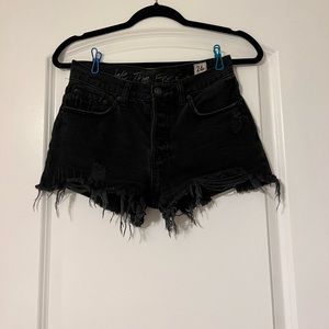 We the Free- (Free People) - Black Distressed Denim Shorts - Size 26
